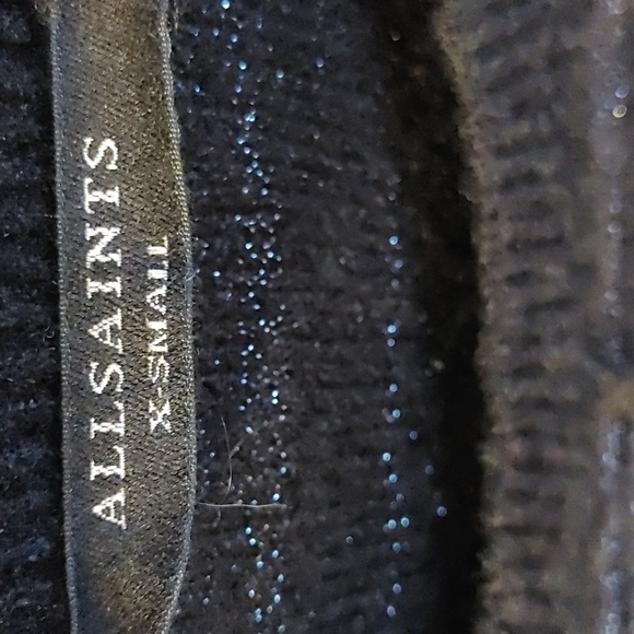 Women's ALL SAINTS Split Logo Black & Silver Tiger Striped Sweater XS Oversized - Picture 3 of 10